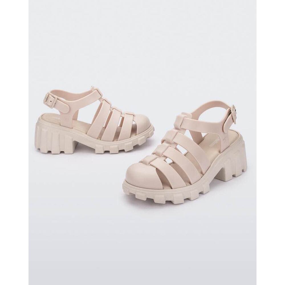 Mini Melissa Girls Size 4 Beige Megan Chunky Platform Fisherman Jelly Sandals